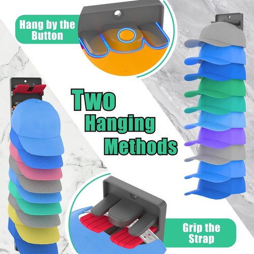 Hat Organizer | Skiennix Baseball Cap Rack with Adjustable Storage - 2 Pack Wall Mount Holder