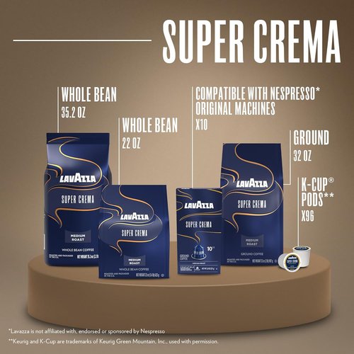 Lavazza Super Crema Espresso Whole Bean - Value Pack of 3 (2.2 lb Bags Each)