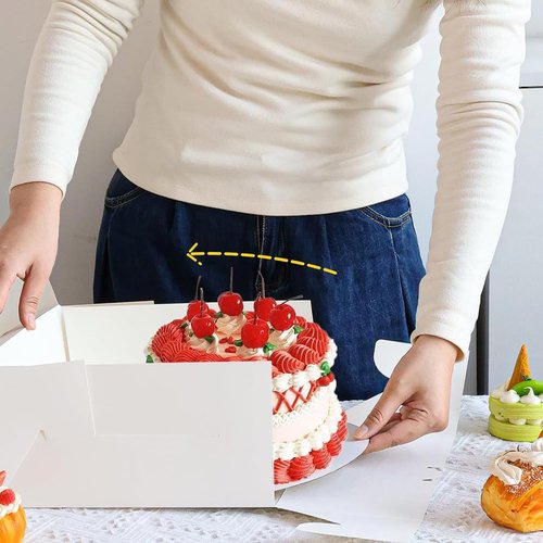 KoberrLi 2 Pack Cake Boxes with Ribbons 12x12x12 inch Tall Large White Bakery Square Cake Boxes with Window for Weddings Birthdays Decorating