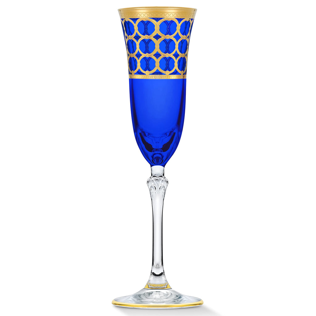 Lorren Home Trends Cobalt Blue Champagne Flutes with Gold Rings, Set of 4