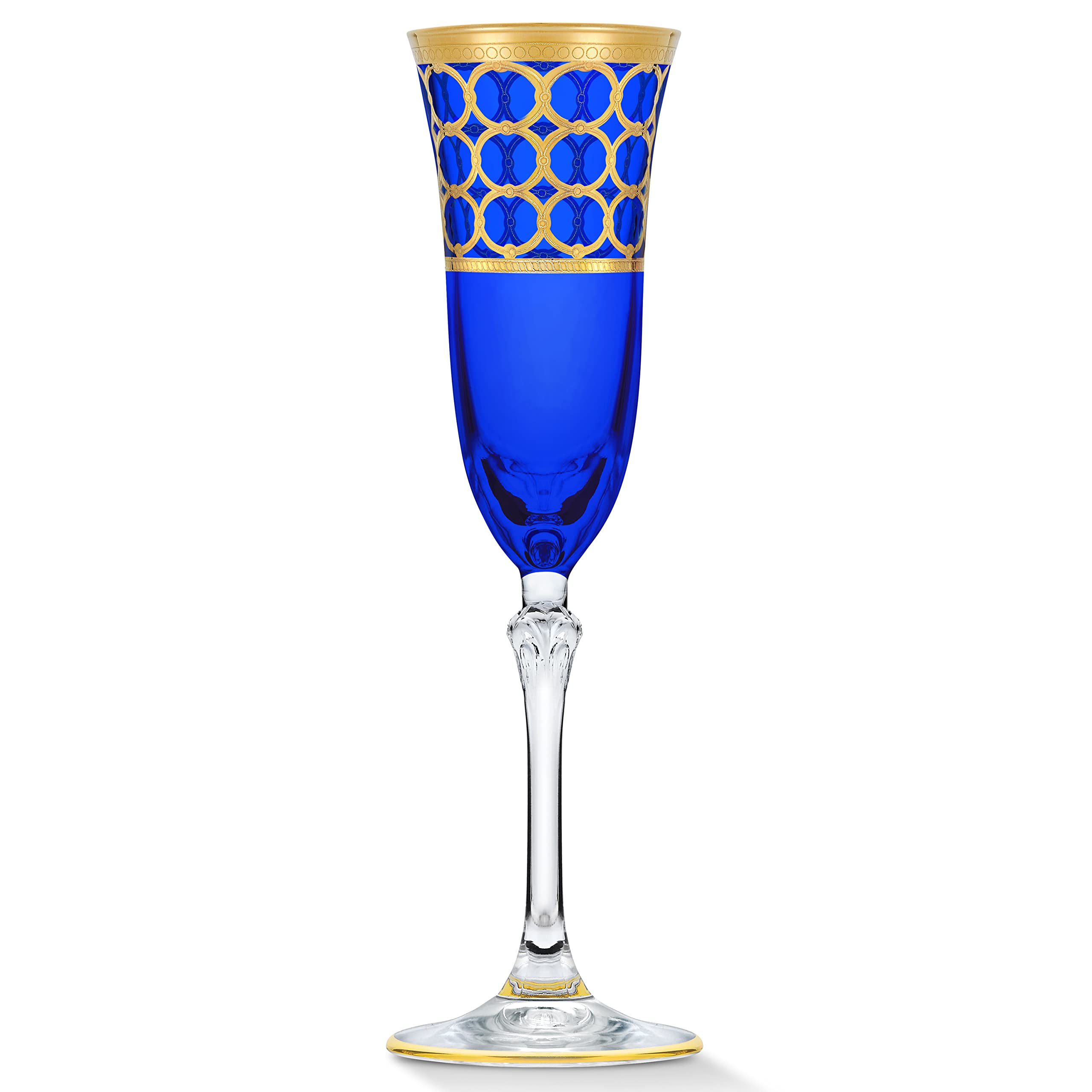 Lorren Home Trends Cobalt Blue Champagne Flutes with Gold Rings, Set of 4