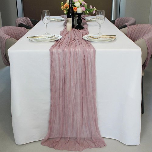 LuxeLouise Cheesecloth Table Runner - 120 Inch Chiffon Gauze for Elegant Table Decor | Dusty Pink 2 Pack