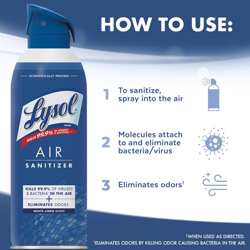 Lysol Air Sanitizer Spray - Bacterial Odor Eliminator for Home & Office | White Linen Scent, 10 oz (Pack of 3)