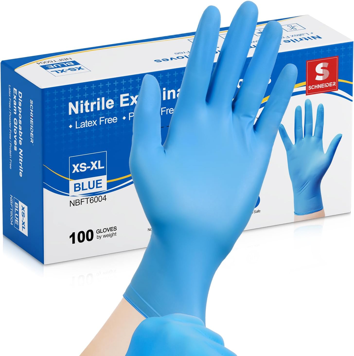 Schneider Nitrile Exam Gloves - Medical Grade Blue Disposable Latex-Free Rubber Gloves | Ideal for Food Prep & Cleaning