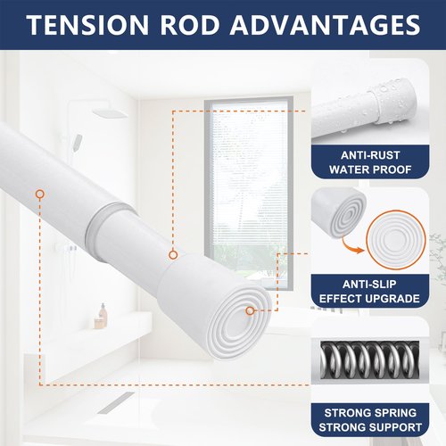 SOALARMON 15.7 to 54.7 Inches, Small Spring Tension Curtain Rod, No Drill Curtain Rods for Windows, Bathroom, Closet, Non-Slip, Anti-Rust, 0.63" Diameter, White, 1 piece