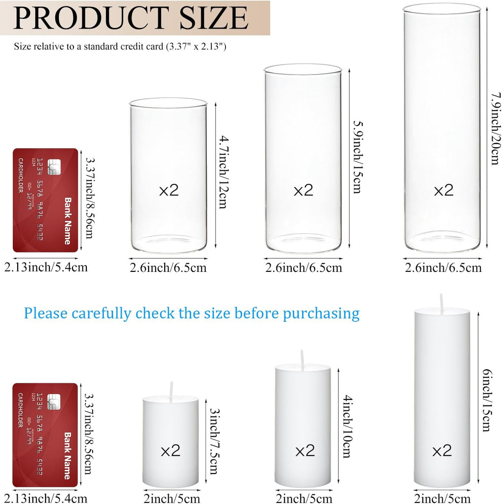Set of 6 White Pillar Candles by [Brand Name] - Elegant Glass Hurricane Holders for Weddings & Home Decor