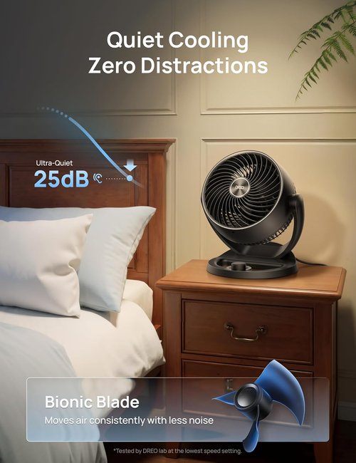 DREO 12-Inch Table Fan - 70ft Powerful Airflow & 25dB Quiet Operation | 120° Adjustable Tilt, 3 Speeds