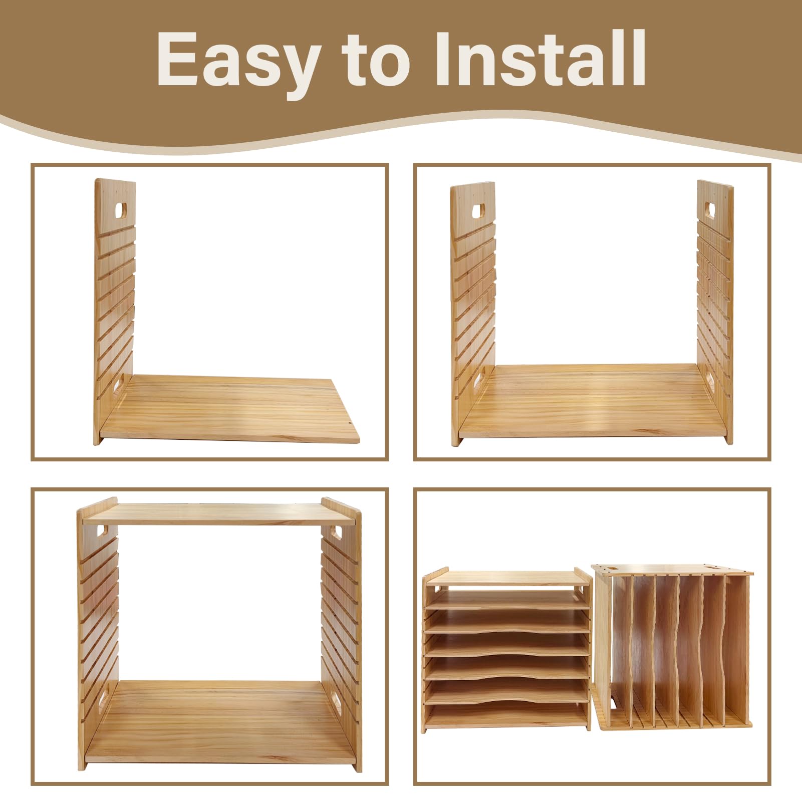6 Tier Wooden Tray Dividers for Cabinets, Cookie Sheet Organizer 15.7" W x 16.5" H x 12.6" D Baking Sheets, Pans and Cutting Boards Organizer for Kitchen Cabinets or Countertop