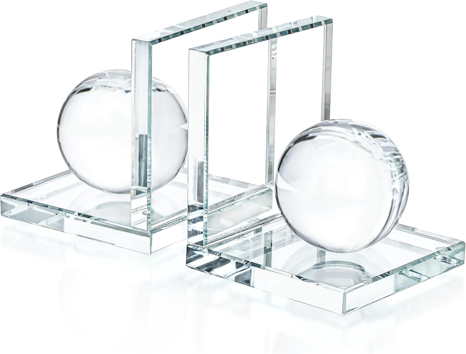 Skiennix Crystal Bookends - L-Shape Non-Skid Heavy-Duty Book Holders | Clear 4-Inch Decorative Ornaments
