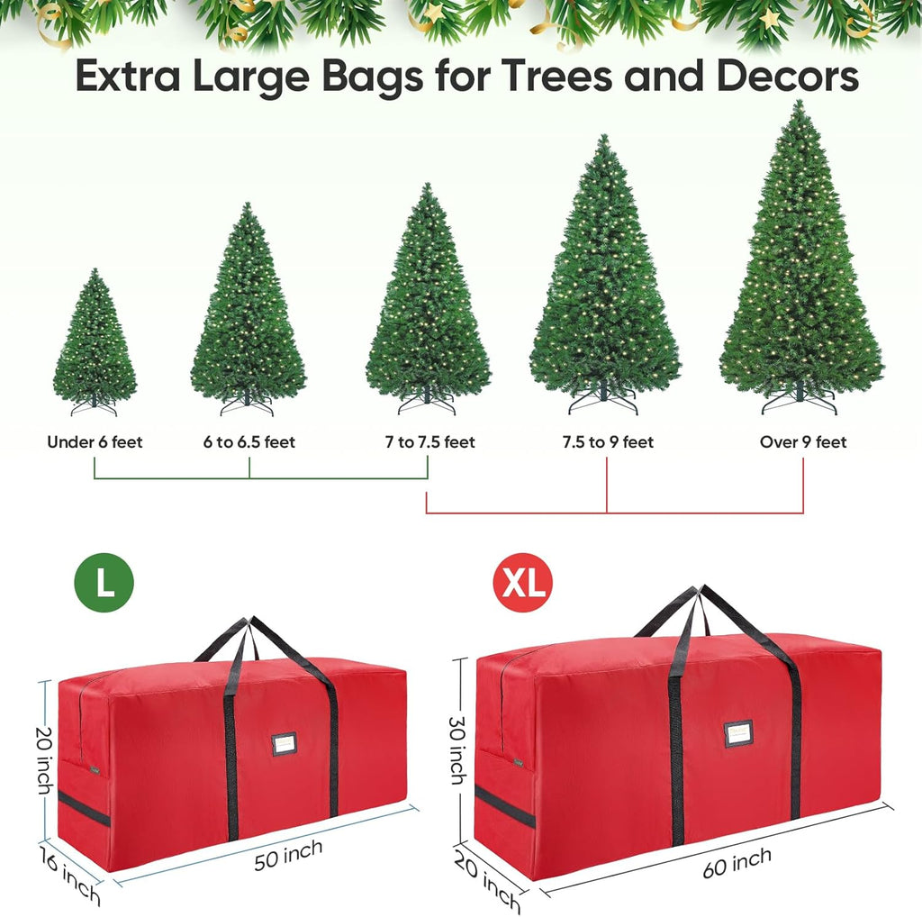 BALEINE Christmas Tree Storage Bag - Heavy Duty 900D Oxford Fabric with Reinforced Handles | Extra Large Red Container