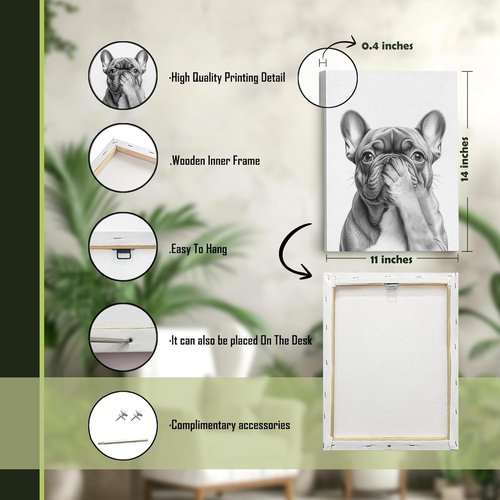 LUKIPOM French Bulldog Wall Art - Funny Canvas Prints Set of 3 for Bathroom Decor | 11x14 Inch Framed
