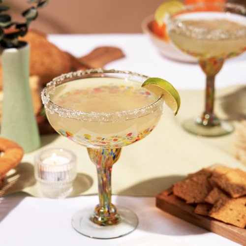 Twine Segunda Vida Artistico Margarita Bar Glasses, Mexican Margarita Glasses Margarita Set Home Cocktail Bar Gifts, 100% Recycled Glass, Multicolor 10oz Set of 2
