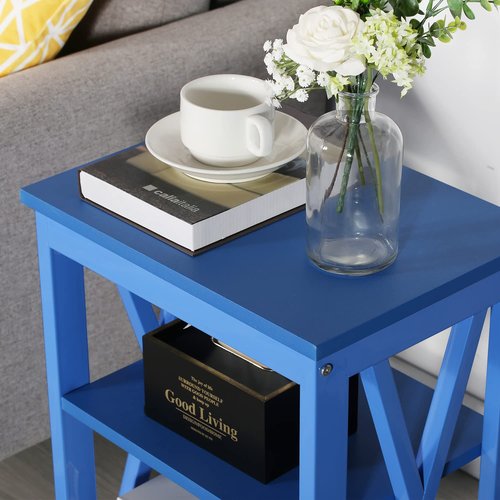 VECELO Side/End Table with Storage Shelf Nightstands for Children's Living Room Bedroom Office, Set of 2, Dark Blue