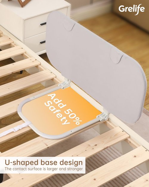 Grelife 33" Portable Travel Bed Rail for Toddlers (Compact), Fast Install, Adjustable Height, Tall Toddler Bed Rails for Crib, Single, Twin Bed, Foldable Baby Bed Rail Guard for Box, Flat Bed