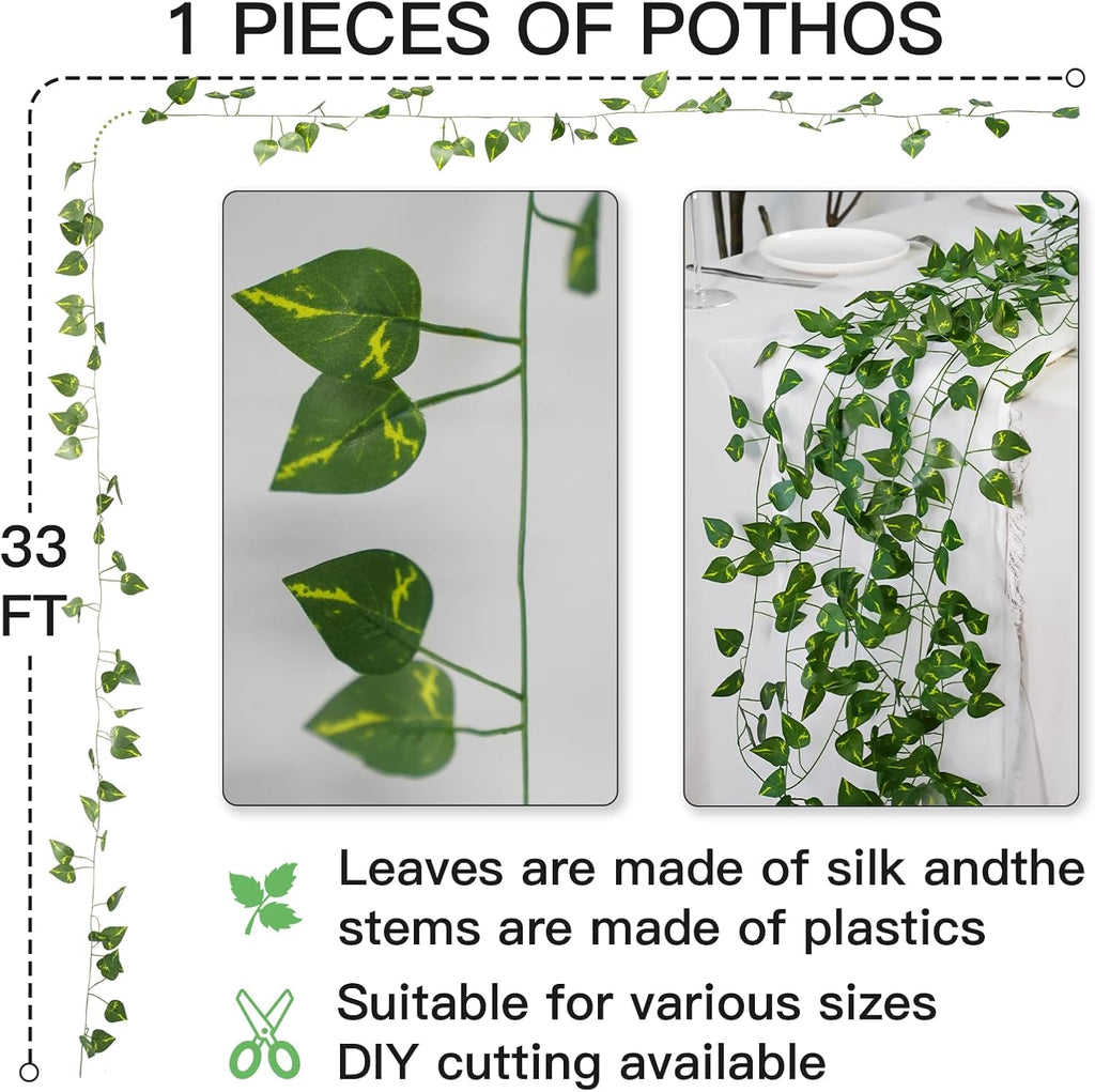 Suddus Artificial Pothos Vines with Battery-Operated Fairy Lights - Perfect for Bedroom, Garden, and Events