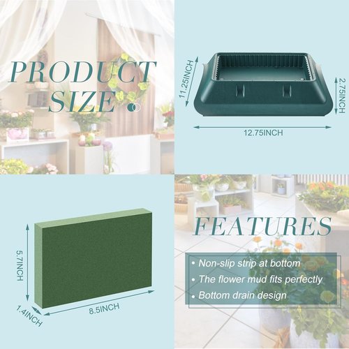 Jingmore Floral Casket Saddle - 3 Pcs Plastic with Floral Foam Blocks | 2.75'' x 11.25'' x 12.75''