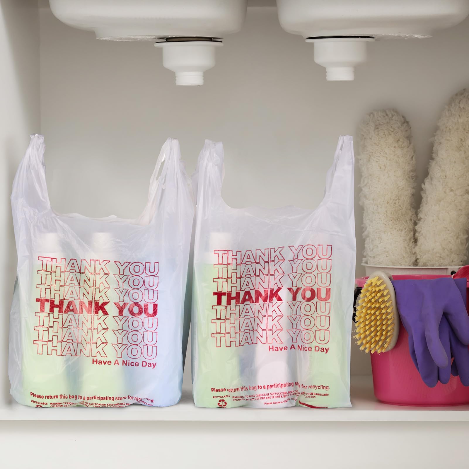 Delxo Grocery Bags Thank You Plastic T-Shirt Bag (1000 Count), White Supermarket Shopping Bags with Handles for Restaurant, Retail, To Go, Takeout, Convenience Stores 11.5 x 6.5 x 21 In