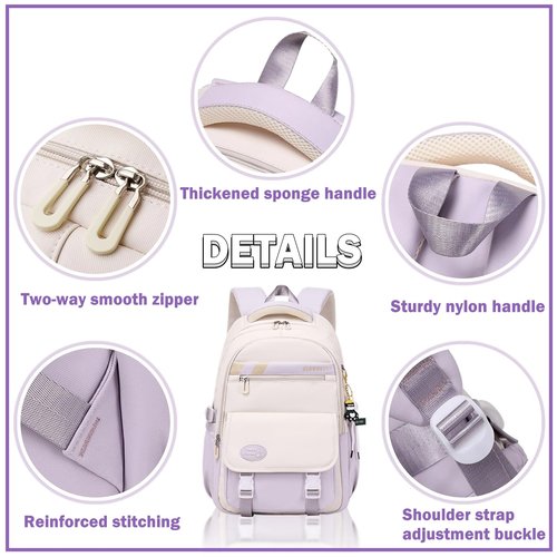 Mildame Backpacks for Girls Set, Aesthetic Backpack for Teens, Lightweight Classic Backpack for Kids, 3Pcs Boys Girls Bookbags with Cute Pendant