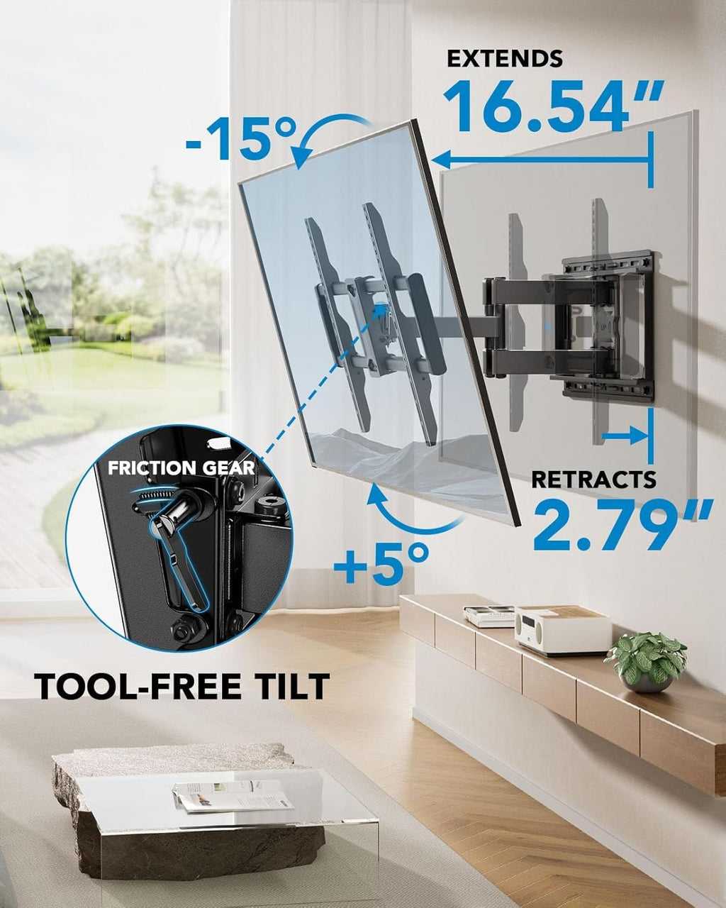 Pipishell Full Motion TV Wall Mount - Fits 42-85 Inch LED TVs Up to 132lbs | Swivel Bracket with Articulating Arms, Max VESA 600x400mm