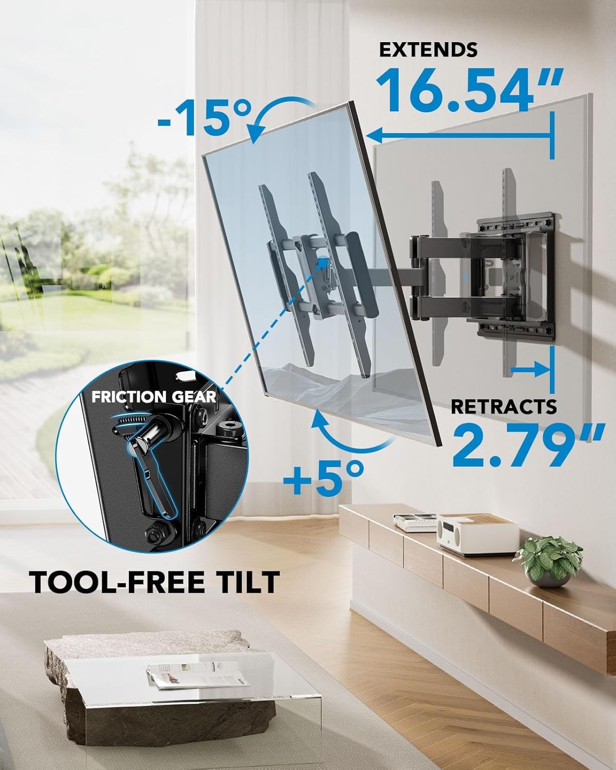 Pipishell Full Motion TV Wall Mount - Fits 42-85 Inch LED TVs Up to 132lbs | Swivel Bracket with Articulating Arms, Max VESA 600x400mm
