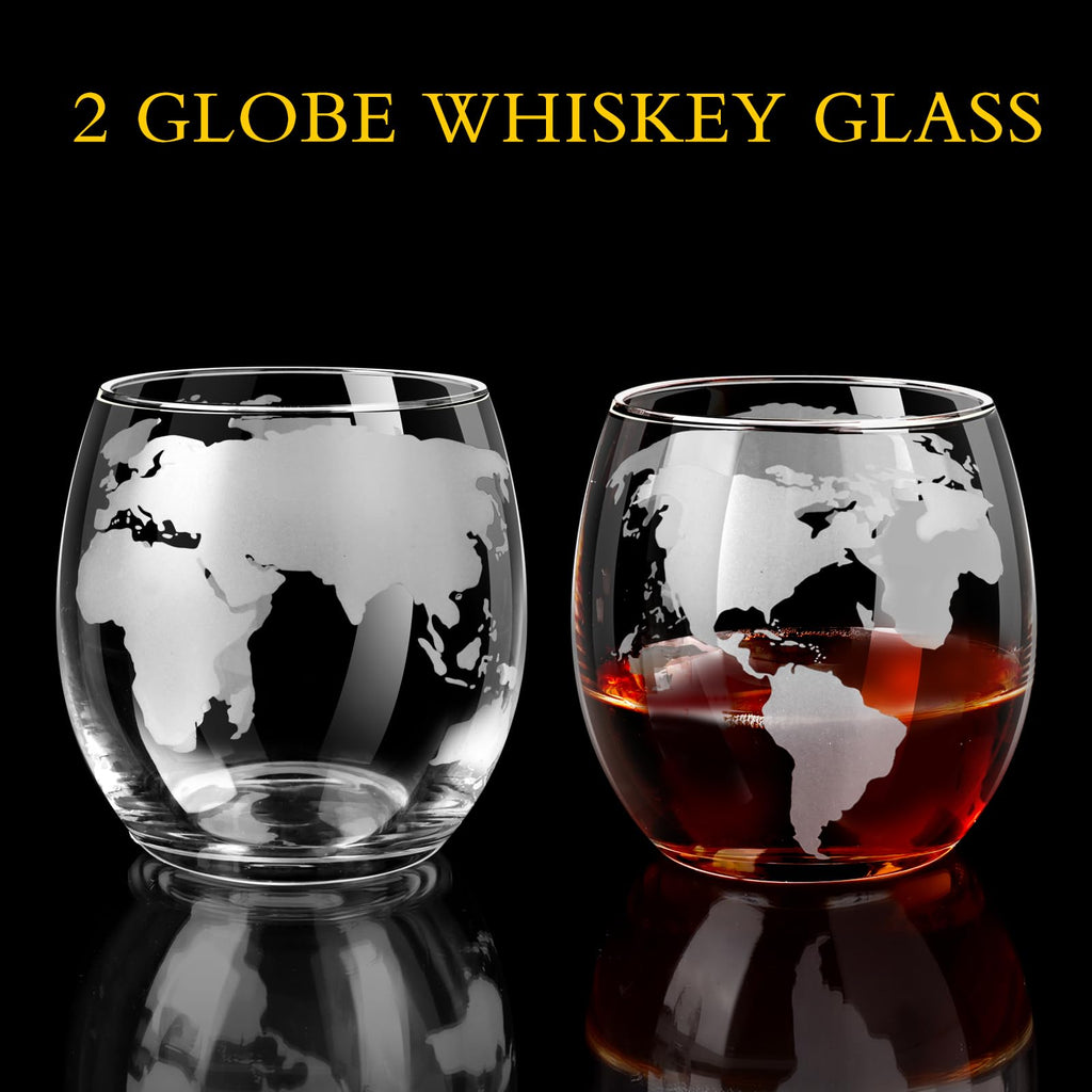 Whiskey Decanter Set,Gift for Men Dad Christmas, Decanter Globe Set with 2 Glasses for Liquor Bourbon Cocktails Vodka Scotch, Decanter Sets for Men Cool Stuff Whiskey Gift - 850ml