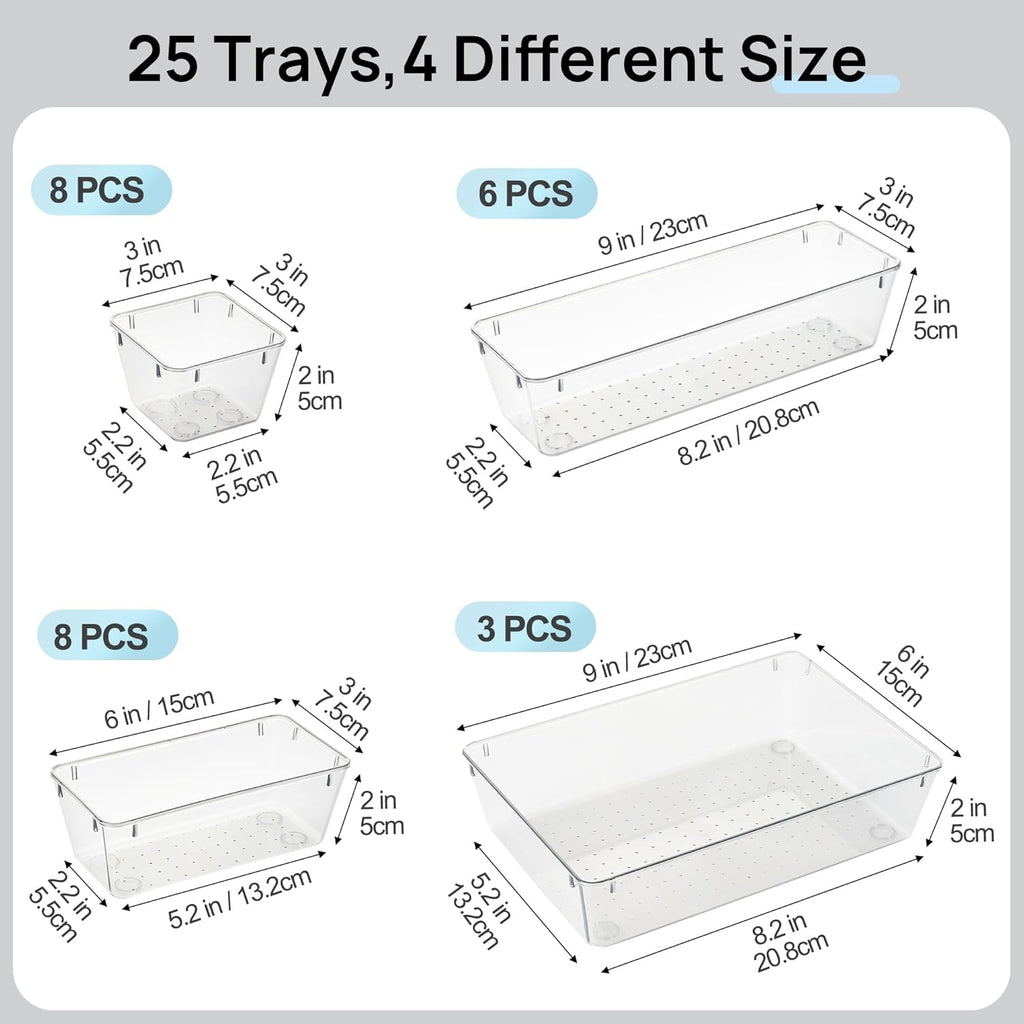 Vtopmart 25 PCS Desk Drawer Organizer Set - Versatile Plastic Storage Bins for Office & Home Use