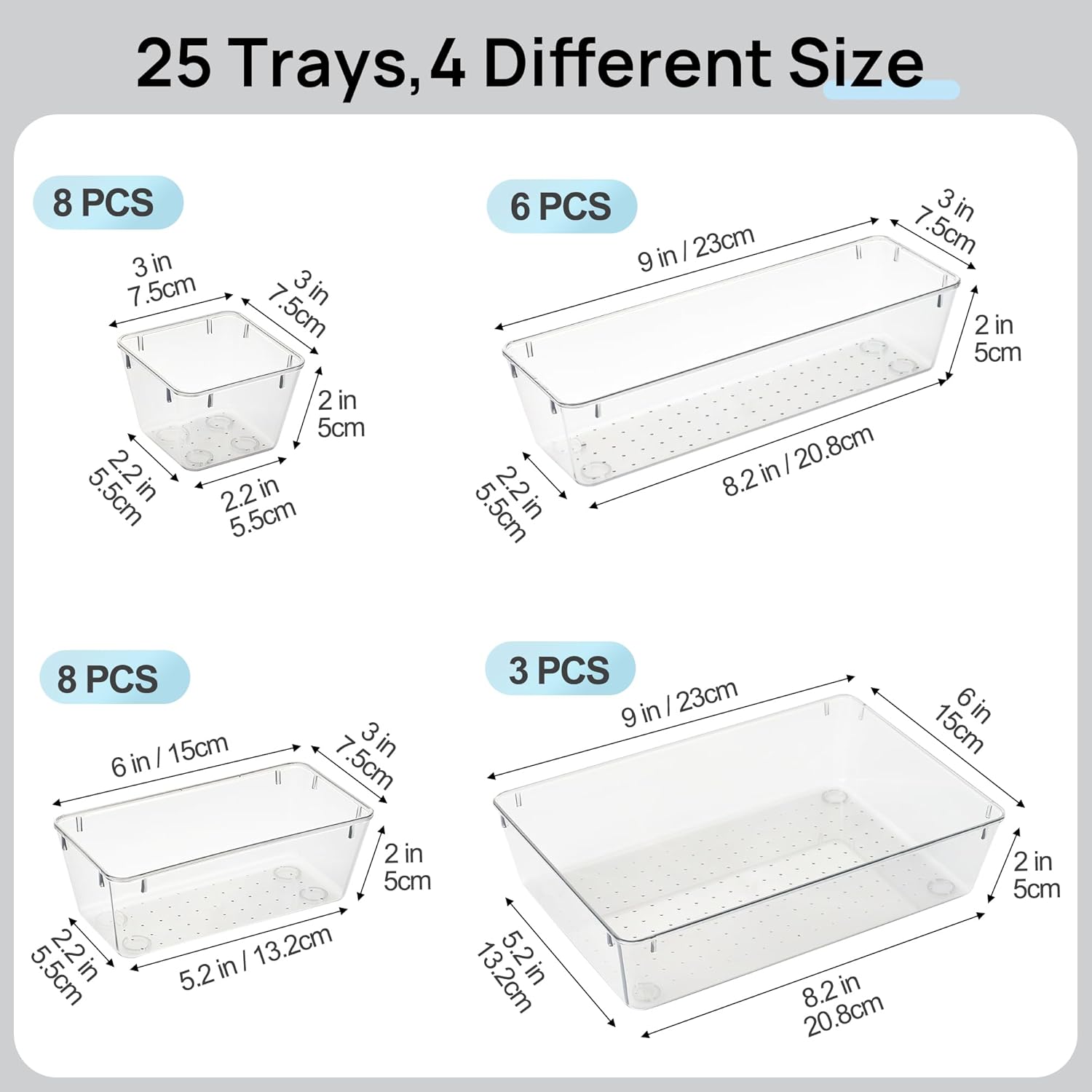 Vtopmart 25 PCS Desk Drawer Organizer Set - Versatile Plastic Storage Bins for Office & Home Use