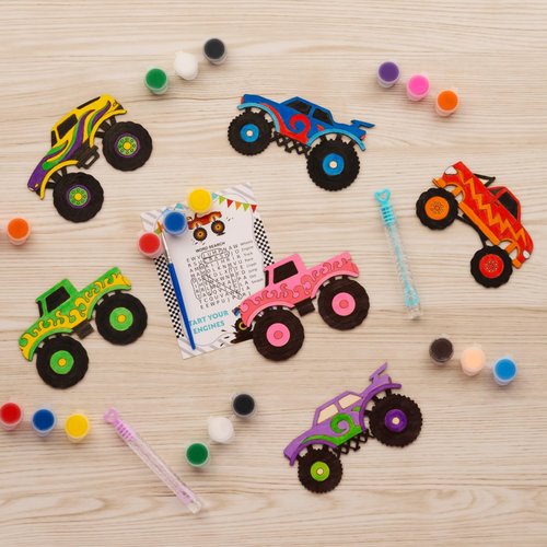 Monster Truck Party Favors - 12 PCS Truck Car Birthday Party Supplies - Car Bubbles & Paint Crafts - Monster Truck Birthday Decorations Goodie Bags Gifts Prizes for Kids Girls Toddler