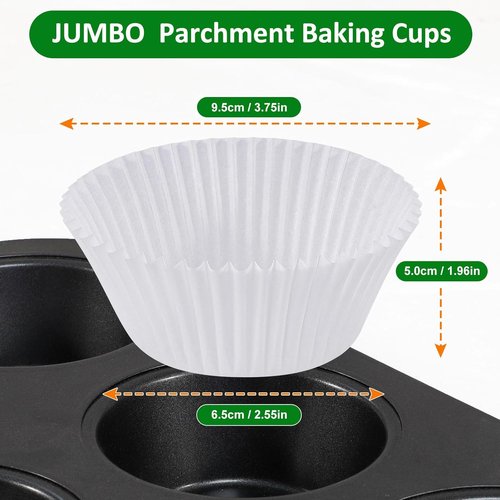 Caperci Jumbo Muffin Liners - 200 Pcs White Non-Stick Baking Cups | Grease-Proof & Odorless Food Grade