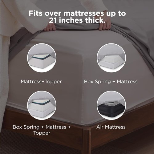 Bedsure Deep Pocket Queen Sheets Set - Soft & Cooling 4-Piece Bed Sheets for Mattresses Up to 21 Inches - Light Grey