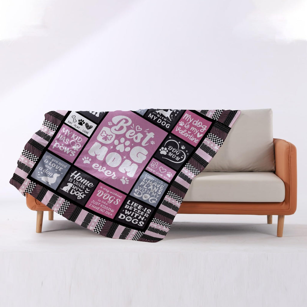 Dog Mom 50X60 Soft Throw Blanket 310 Grams Pink Throw Gifts for Dog Lovers Meaningful Mother's Day Present for Dog Moms Owners Designed for Easy Maintenance