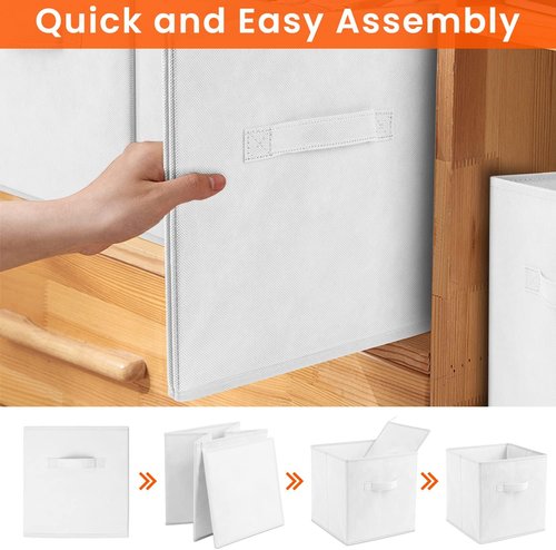Criusia Storage Cubes - 13-Inch Heavy-Duty Fabric Bins for Closet Organization | 8-Pack Collapsible Baskets (White)