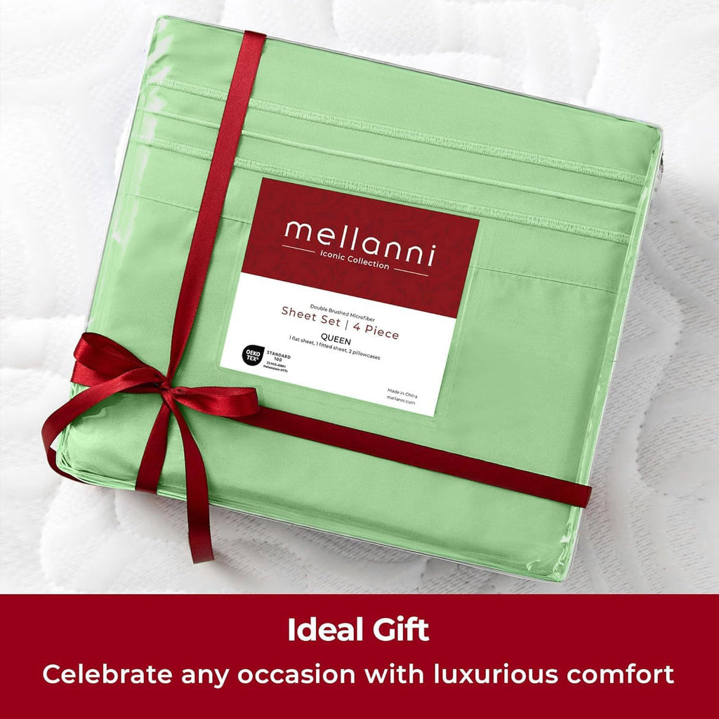 Mellanni Split King Sheets Set - 5 PC Luxury Bedding Collection | Extra Soft, Cooling, Wrinkle-Resistant (Pistachio)