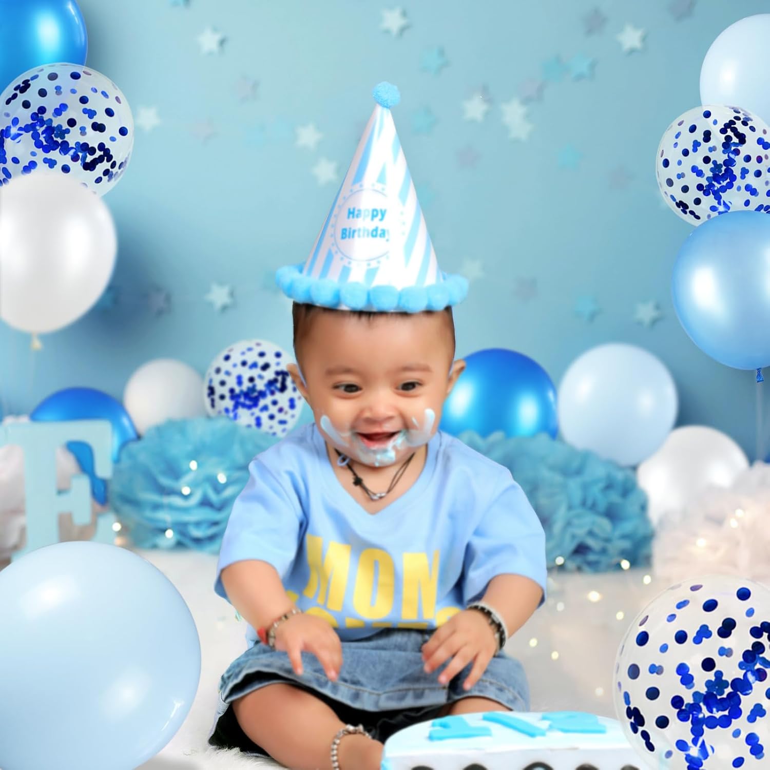 Skiennix 68-Piece Blue & White Balloon Kit - 12-Inch Confetti & Pearl Balloons for Parties & Celebrations