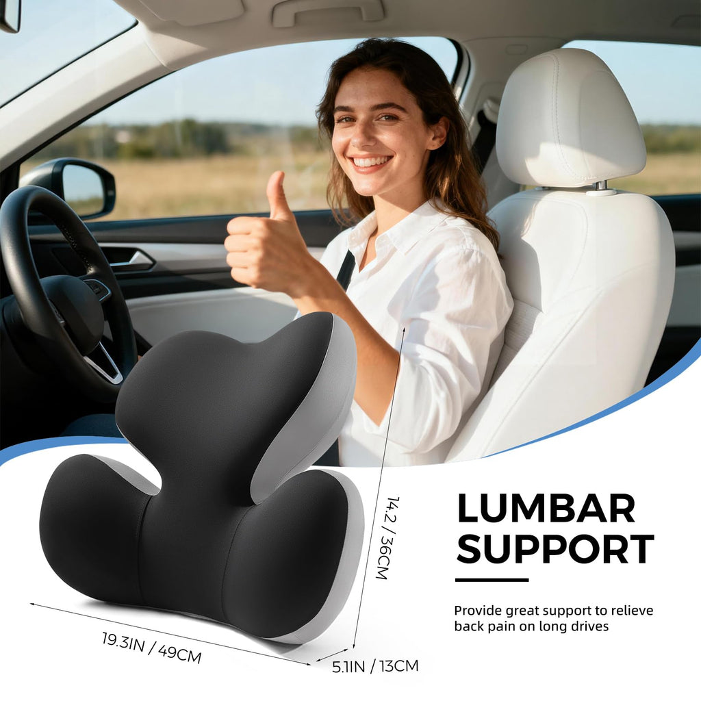 BEBAS Lumbar Support Pillow for Car, Ergonomic Memory Foam Back Cushion for Driving, Lower Back Support for Pain Relief, Lumbar Cushion for Car Seats, Office Chairs, Wheelchairs - Blackgray