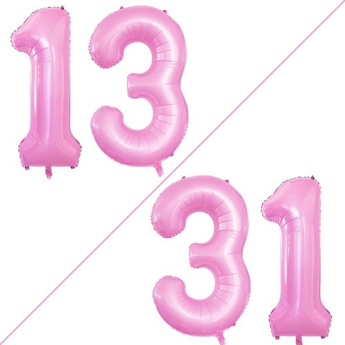 GOER Jumbo 42-Inch Number 13 Balloons - Sweet 13 Birthday Party Decorations in Light Pink