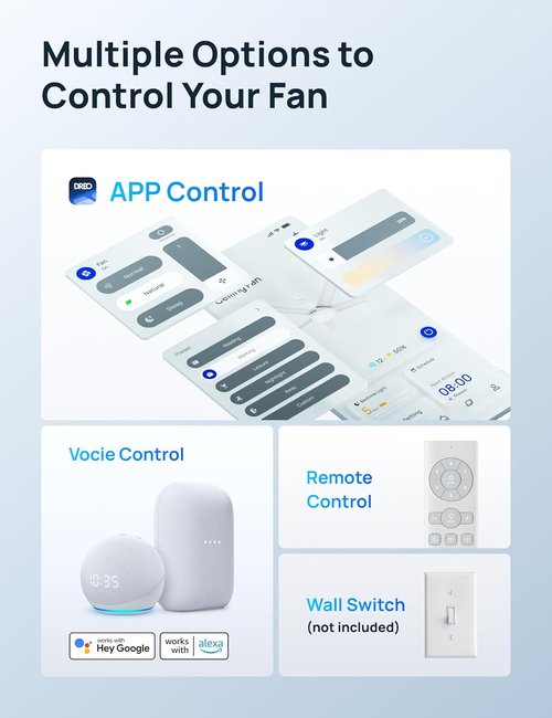 Dreo Smart Ceiling Fan - 52 Inch with Dimmable LED Light & 12 Speeds | Quiet DC Motor, Remote Control, White