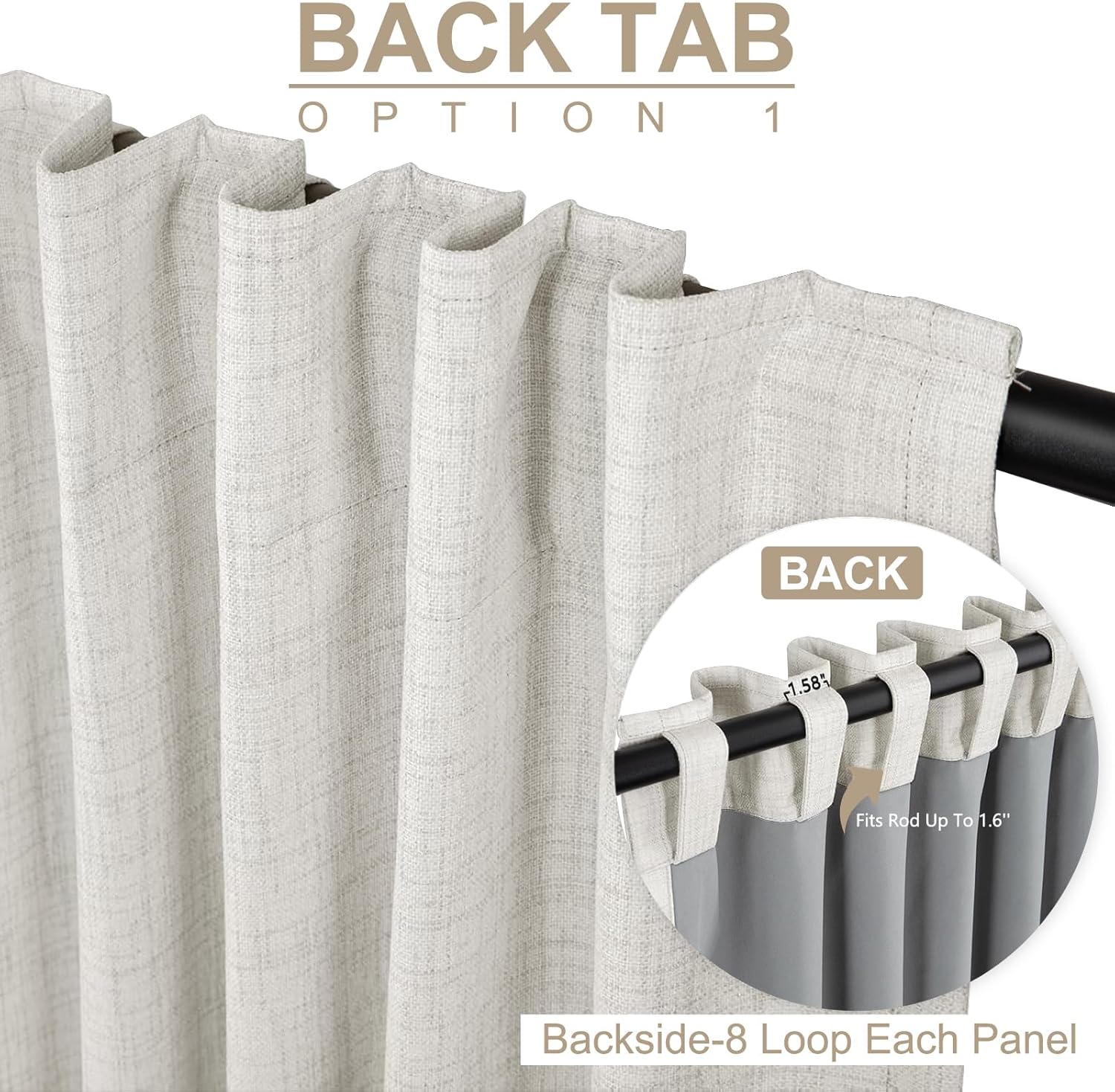 Skiennix 100% Blackout Linen Curtains - Thermal Insulated Drapes for Bedroom | 50" W x 108" L, Beige