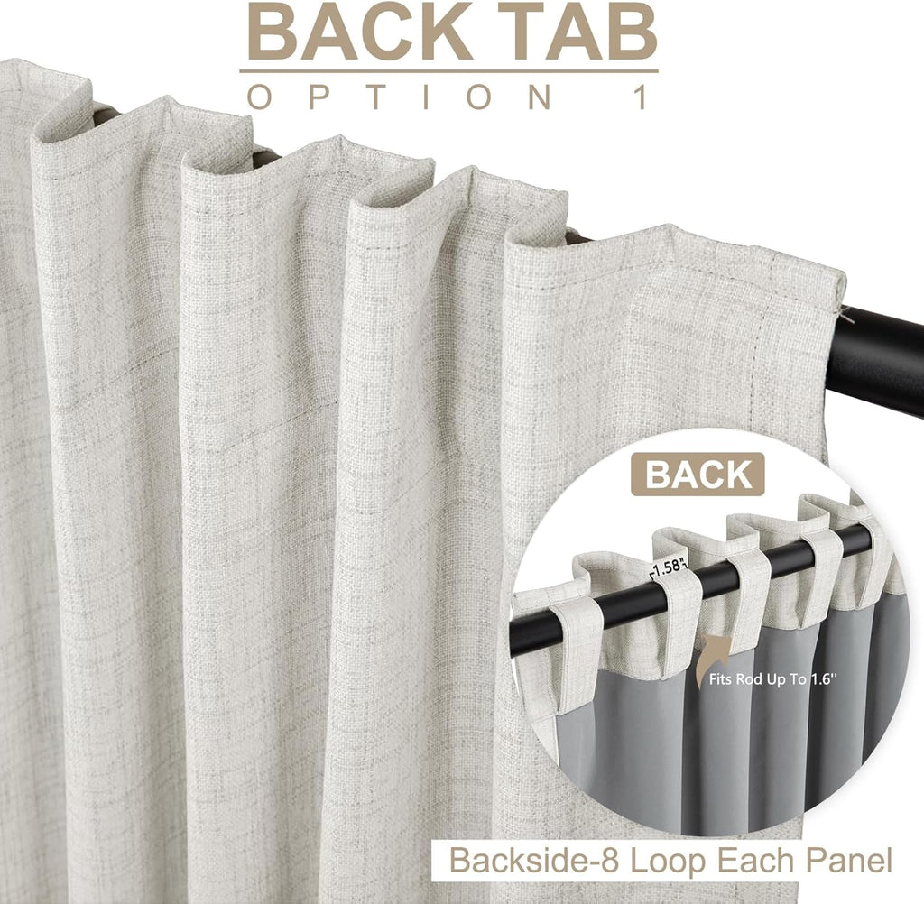 Skiennix 100% Blackout Linen Curtains - Thermal Insulated Drapes for Bedroom | 100" W x 96" L, Beige