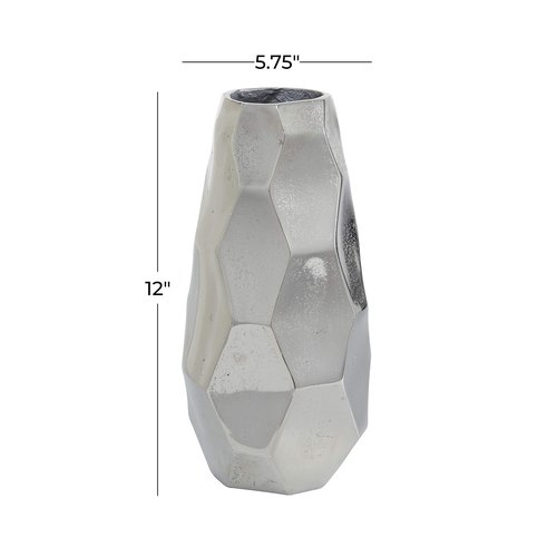 Deco 79 Aluminum Metal Decorative Vase Geometric Centerpiece Vase, Flower Vase for Home Decoration 6" x 5" x 12", Silver