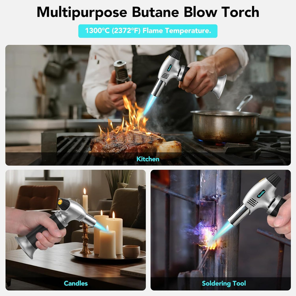 Skiennix Butane Torch Lighter - Refillable Kitchen Torch with Safety Lock & Adjustable Flame