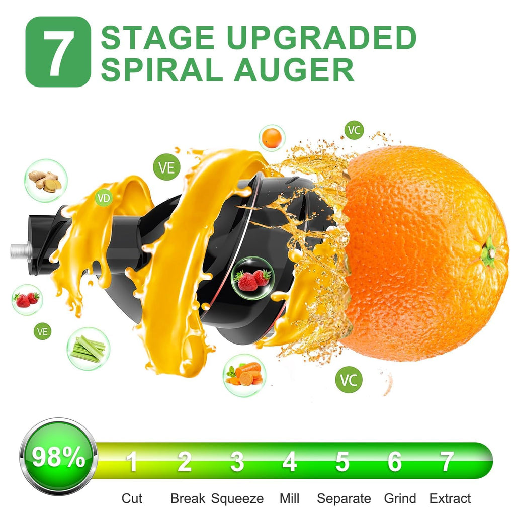 TeqHome Cold Press Juicer,300W Electric Masticating Juicer Machines with 3" Large Feed Chute for Whole Fruits and Vegetables,Upgraded High Juice Yield Juice Extractor Machine with 2 Cups,Easy to Clean