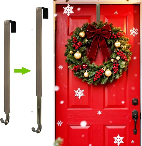 Brushed Nickel Wreath Hanger - Adjustable 15" to 25" for Christmas & Fall Door Decorations