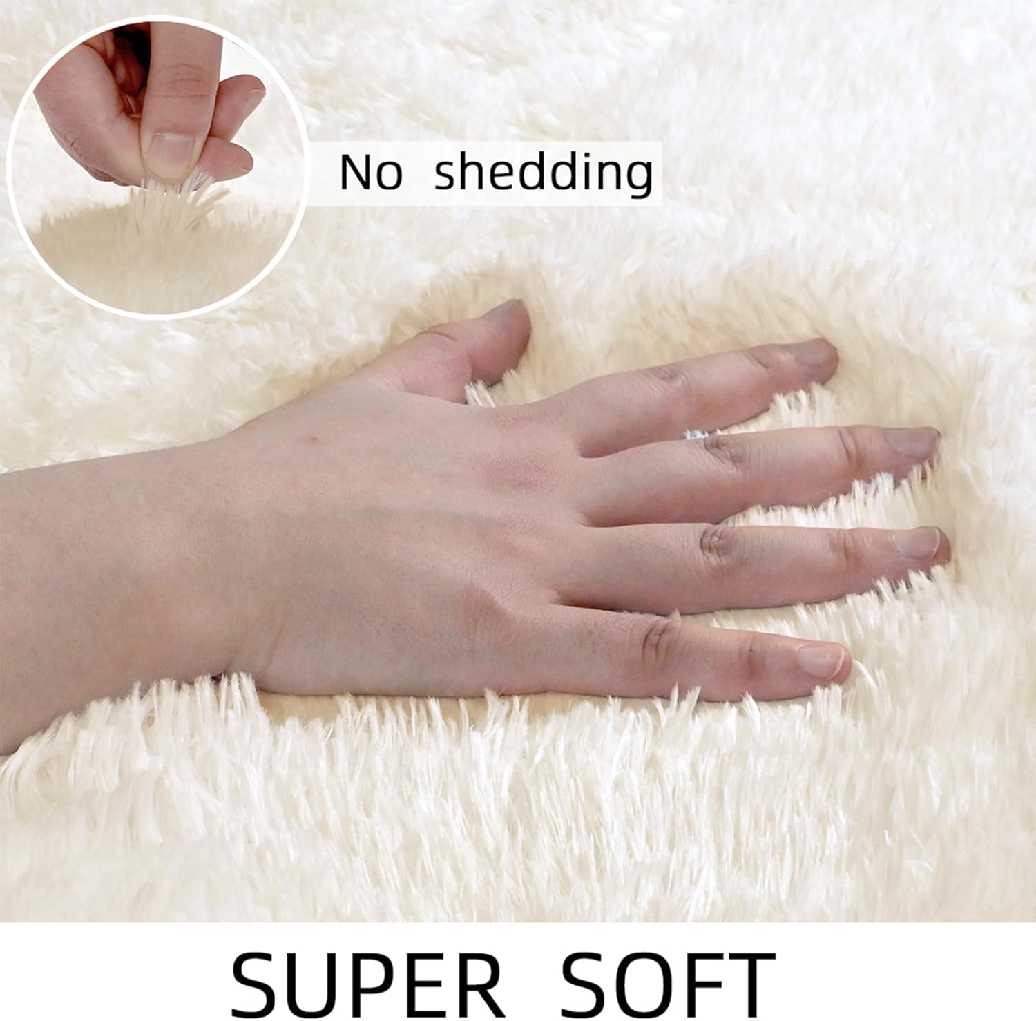 Skiennix Fluffy Cream Area Rug - Ultra Soft Non-Slip 2x3 for Bedroom, Living Room & Office