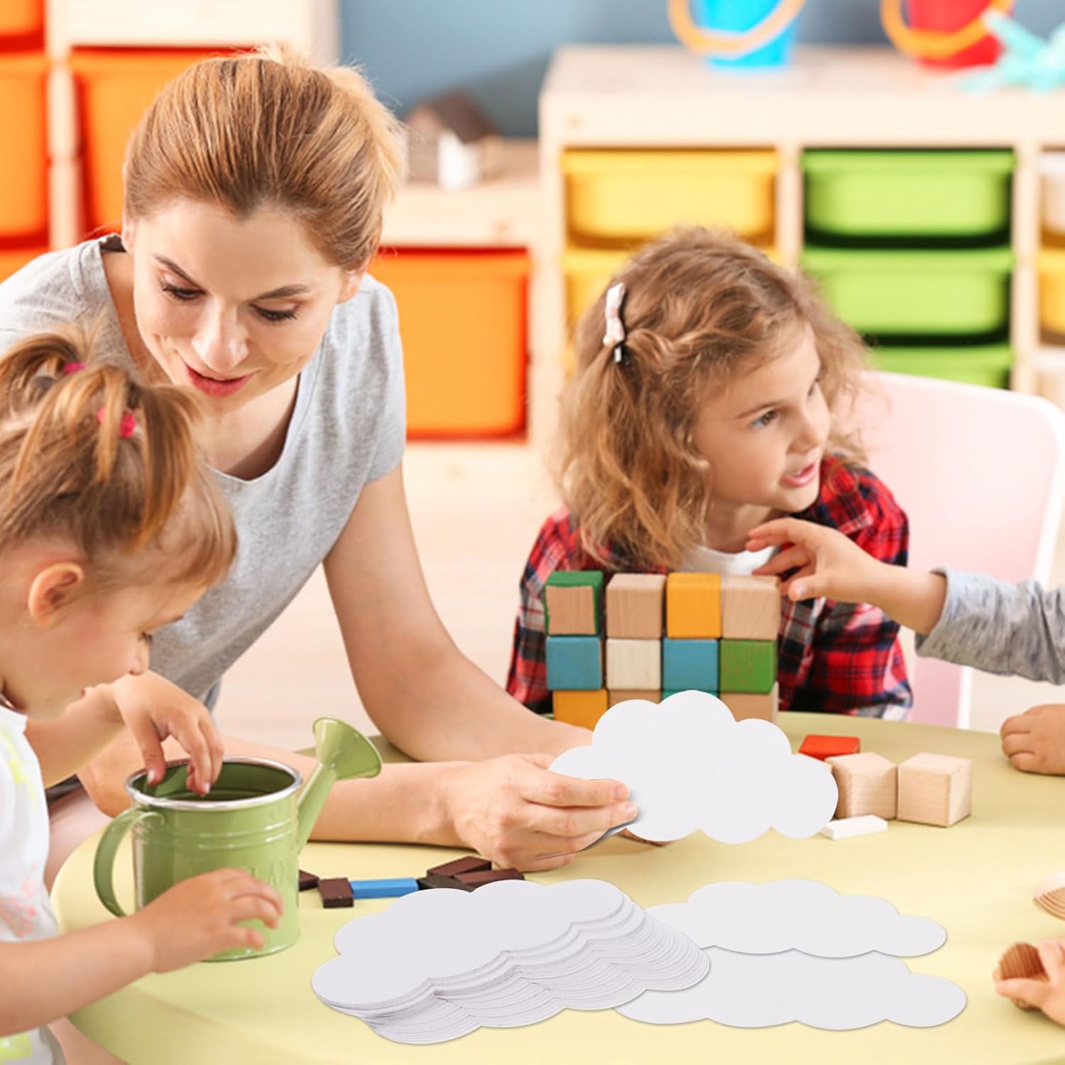 MixTeach 200 Pcs White Cloud Cutouts - 4 Inch Double-Sided Paper Shapes for Classroom & Party Decor