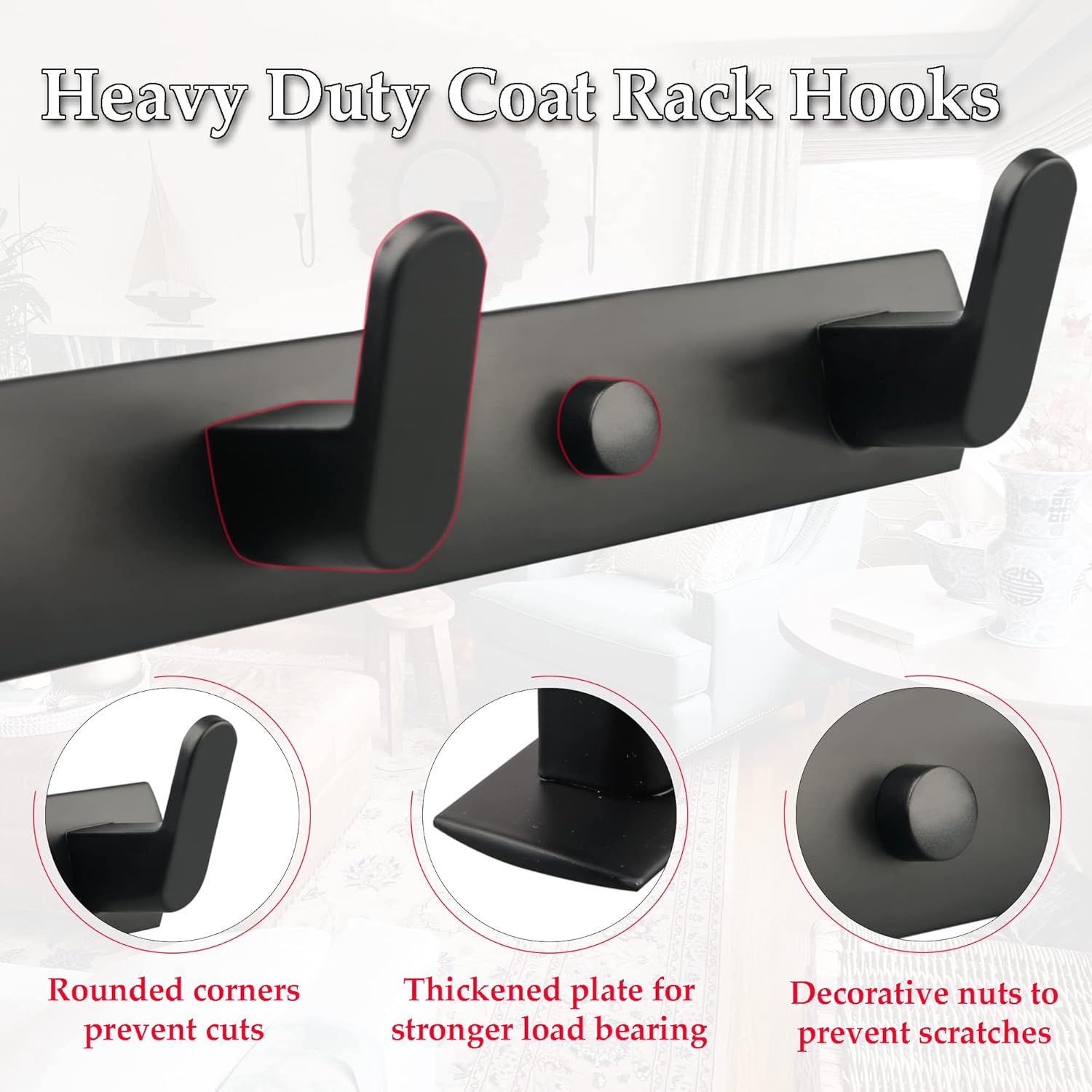 ULIBERMAGNET Heavy-Duty Magnetic Hooks - Strong Rubber Hangers for Coats, Towels & Bags | Matte Black (4 Hooks)