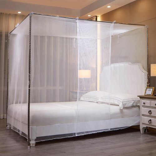 Niemro White Mosquito Net Tent for Bed，One Side Opening Canopy Netting Curtain Net for Bedroom Decoration for Queen Size（Without Bed Frame）