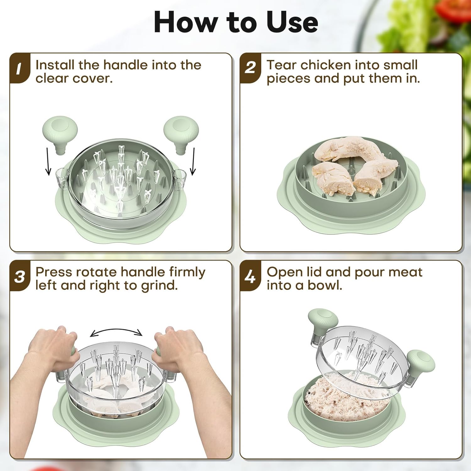 Ukeetap 10" Pro Chicken Shredder Tool - BPA-Free, Ergonomic Design, Anti-Slip Base | Green