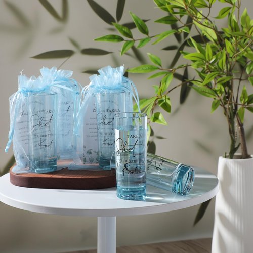 Sliner 100 Set Wedding Favors for Guests Bulk 2oz Acrylic Take a Shot We Tied the Knot Shot Glasses with Thank You Cards Organza Bags for Guest Souvenirs Wedding Newlyweds Bridal Shower Gifts (Blue)