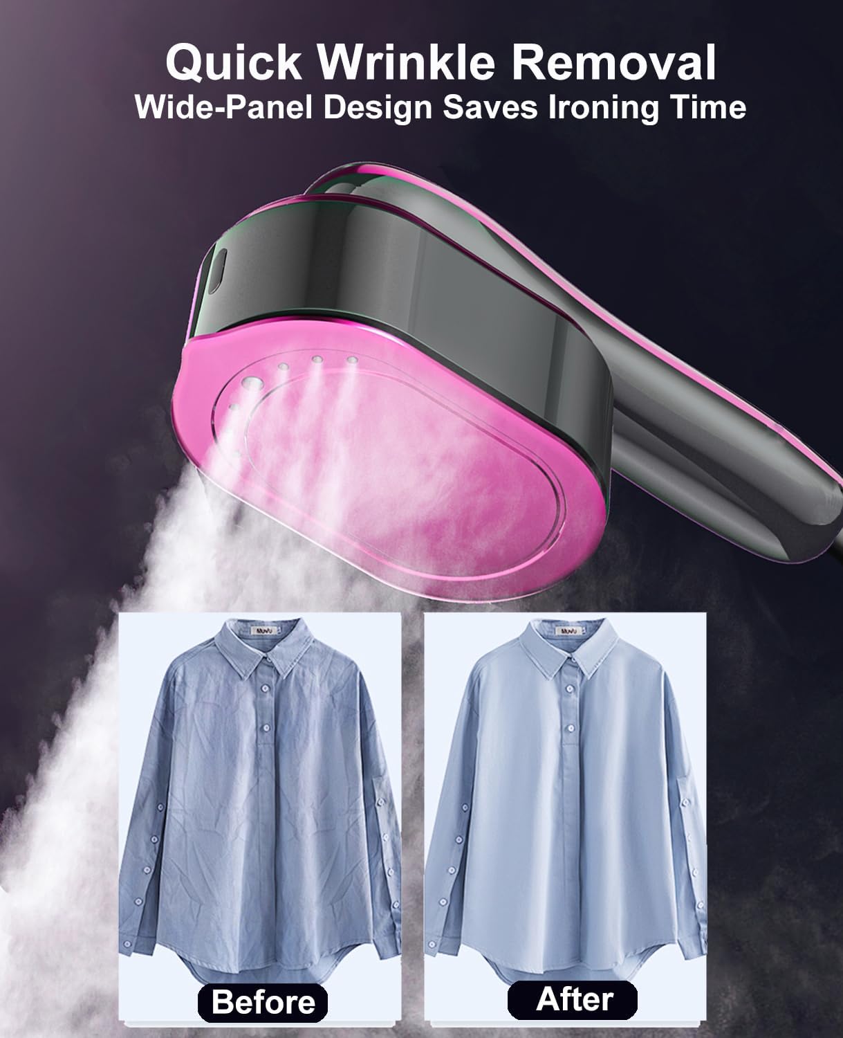 Skiennix 2-in-1 Portable Handheld Garment Steamer - Fast Heat-Up, LED Display, Large Ceramic Panel, Purple